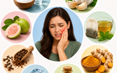 Person holding cheek due to toothache pain at home